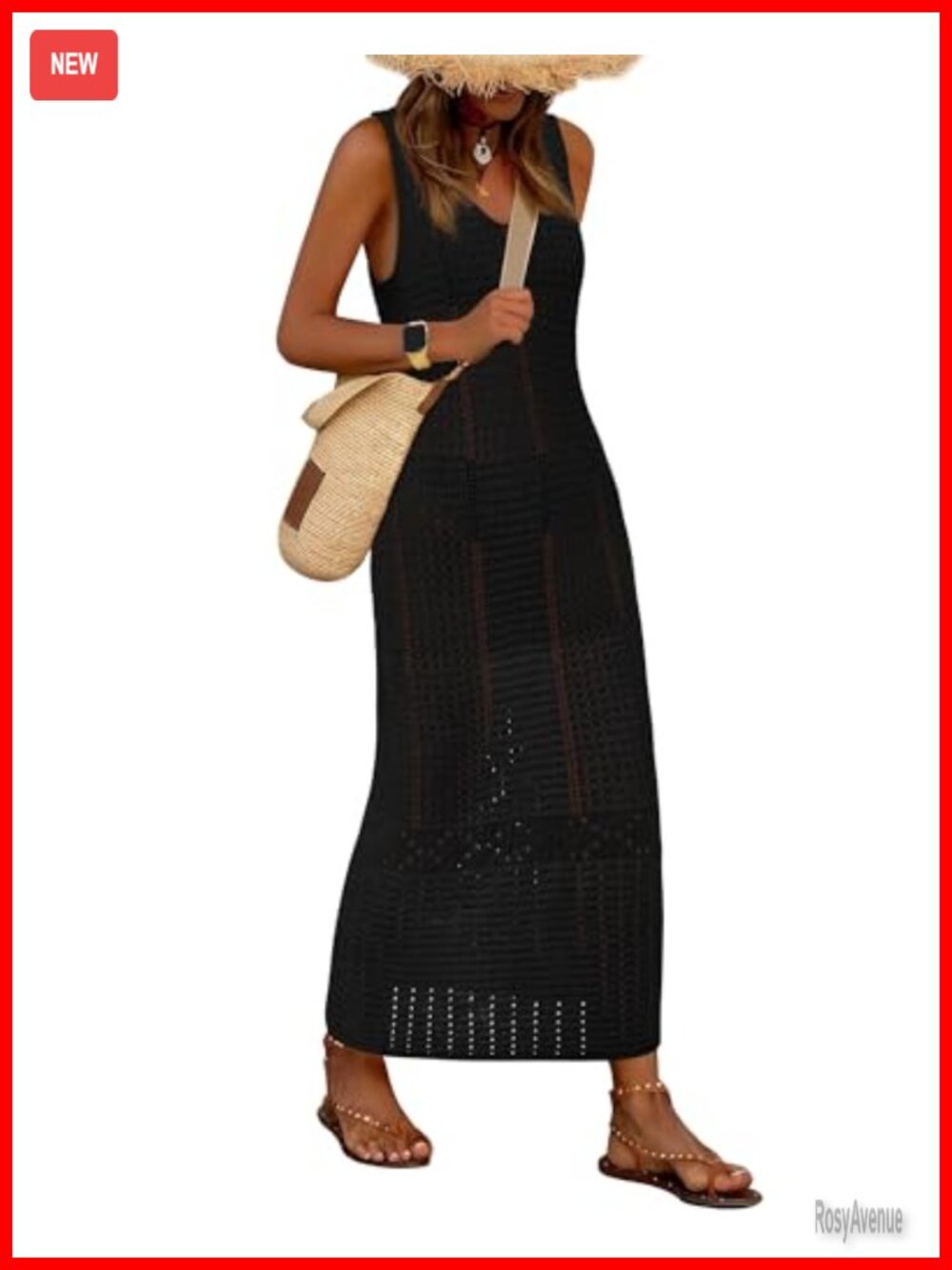 Women's Long Crochet Maxi Cover-Up Sleeveless V-Neck Beach Dress